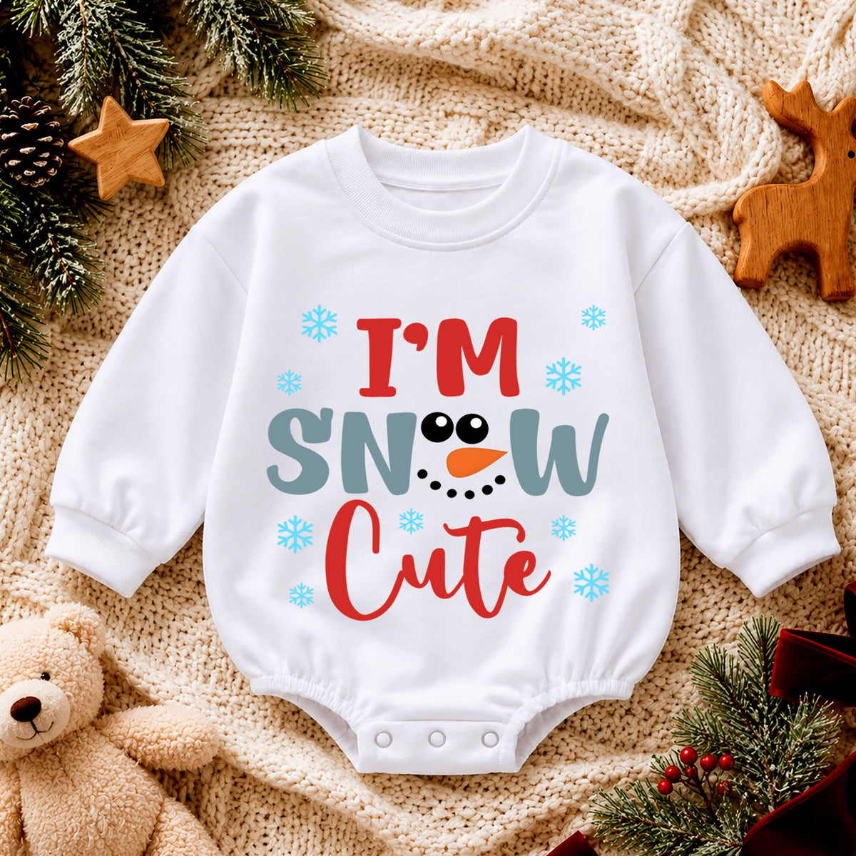 I'm Snow Cute Baby Romper, Baby First Christmas Outfit, Cute Snowman Christmas Baby Outfit, Toddler Holiday Romper, Winter Baby Gift — product view 4