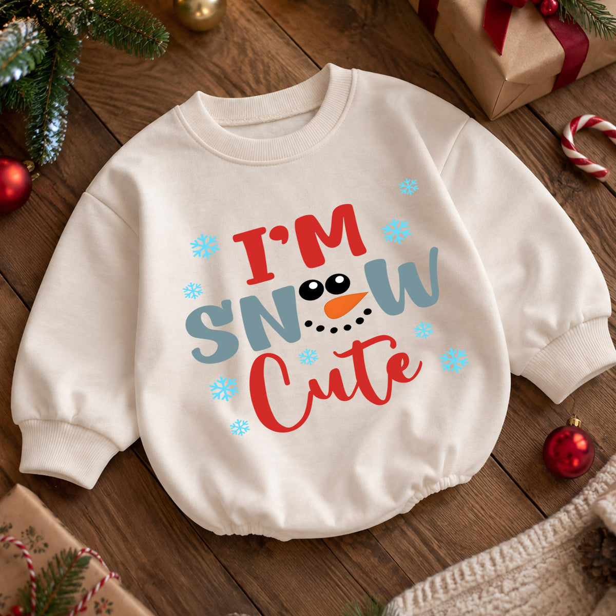 I'm Snow Cute Baby Romper, Baby First Christmas Outfit, Cute Snowman Christmas Baby Outfit, Toddler Holiday Romper, Winter Baby Gift — product view 5