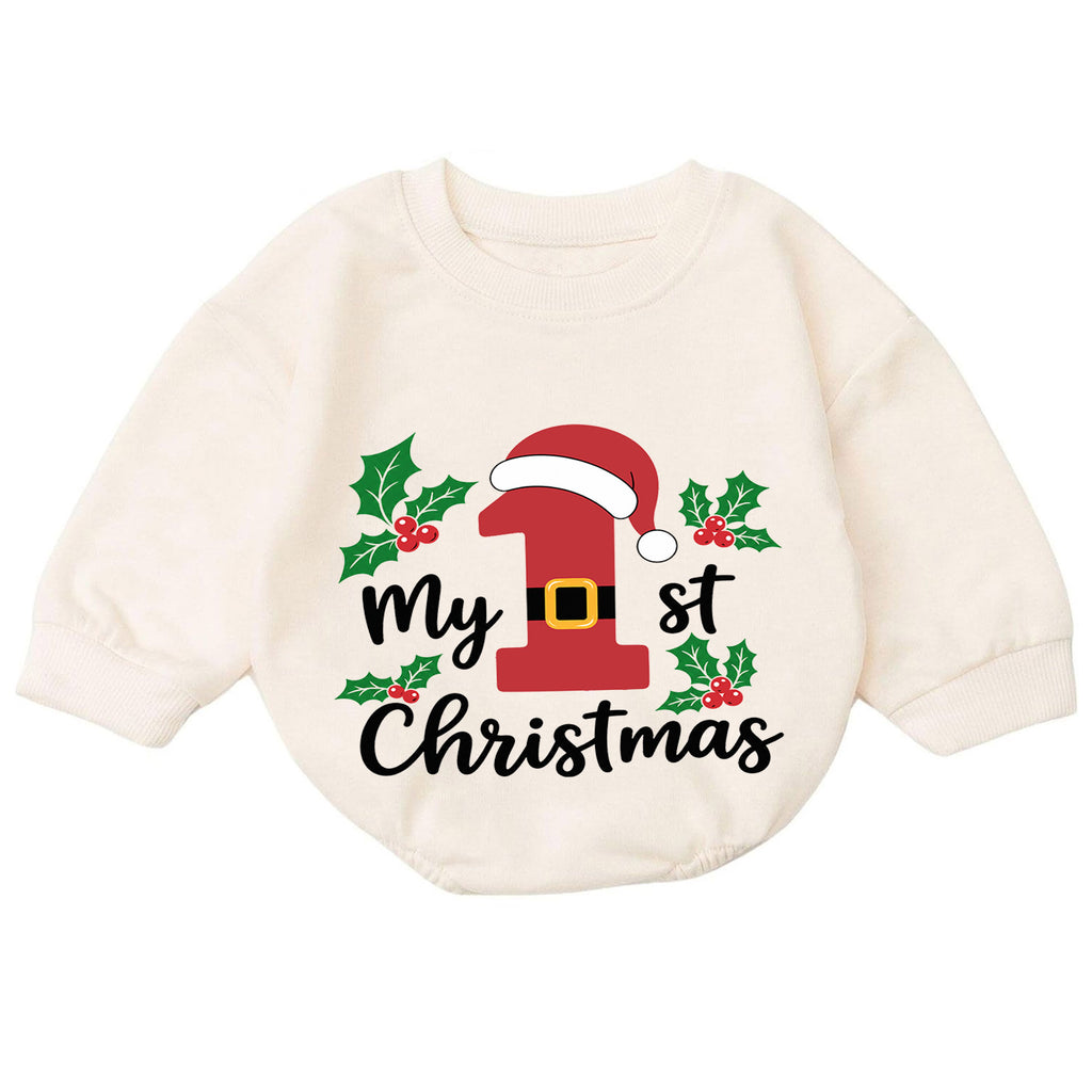 My 1st Christmas Santa Number One Baby Romper, First Christmas Outfit, Baby Holiday Romper, Xmas Milestone Gift — product view 7