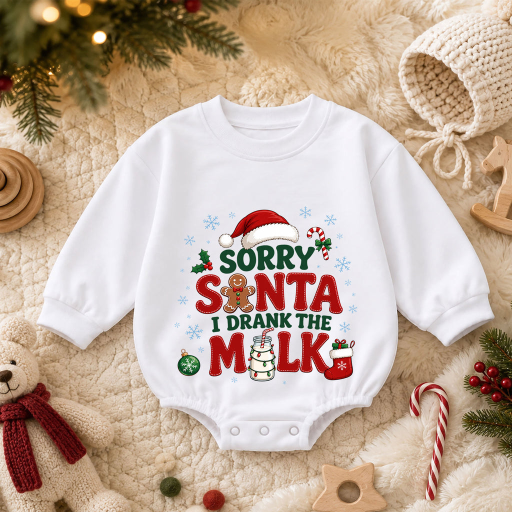 Sorry Santa I Drank the Milk Baby Romper, Funny Baby Christmas Romper, Christmas Eve Outfit, Toddler Holiday Gift — product view 3