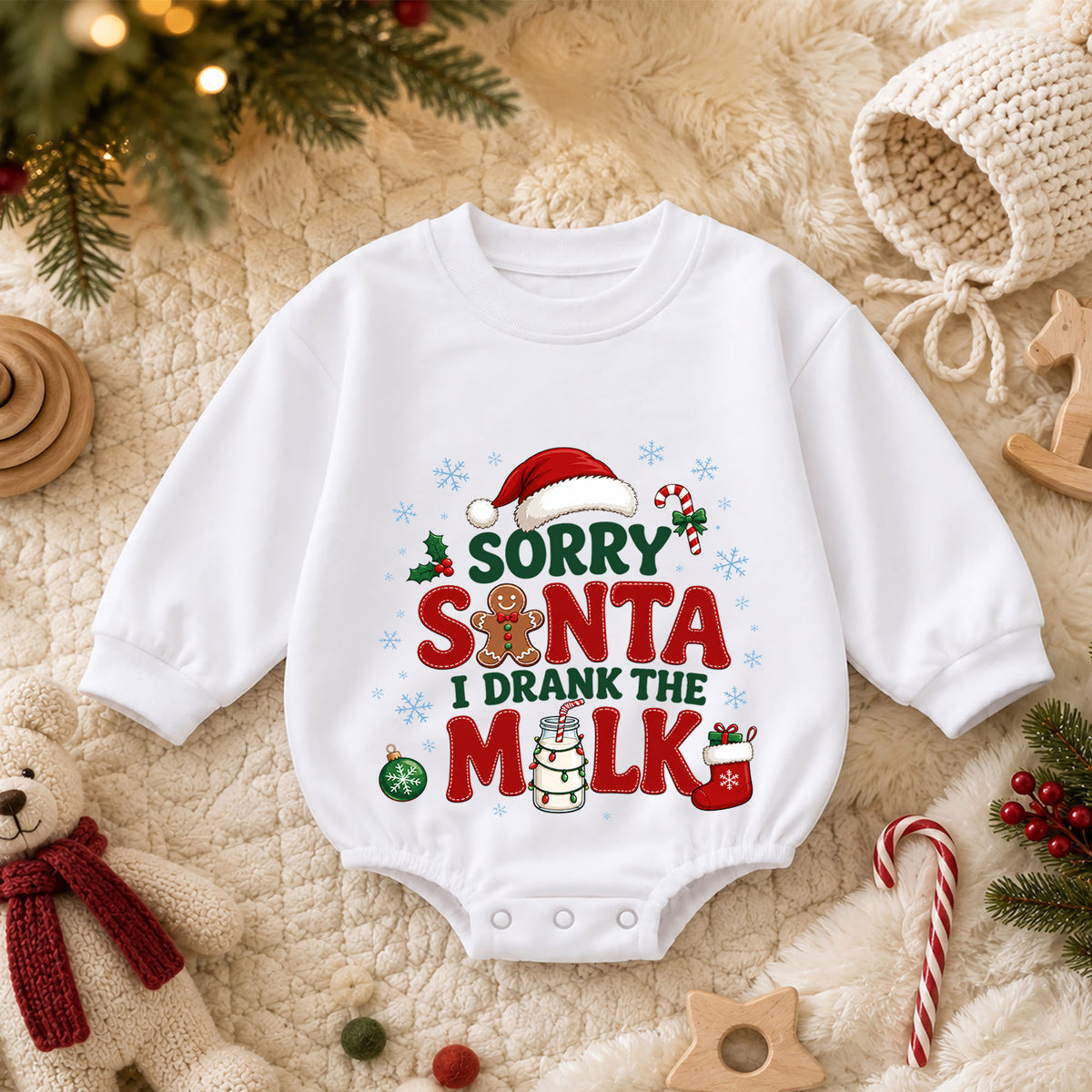Sorry Santa I Drank the Milk Baby Romper, Funny Baby Christmas Romper, Christmas Eve Outfit, Toddler Holiday Gift — product view 3