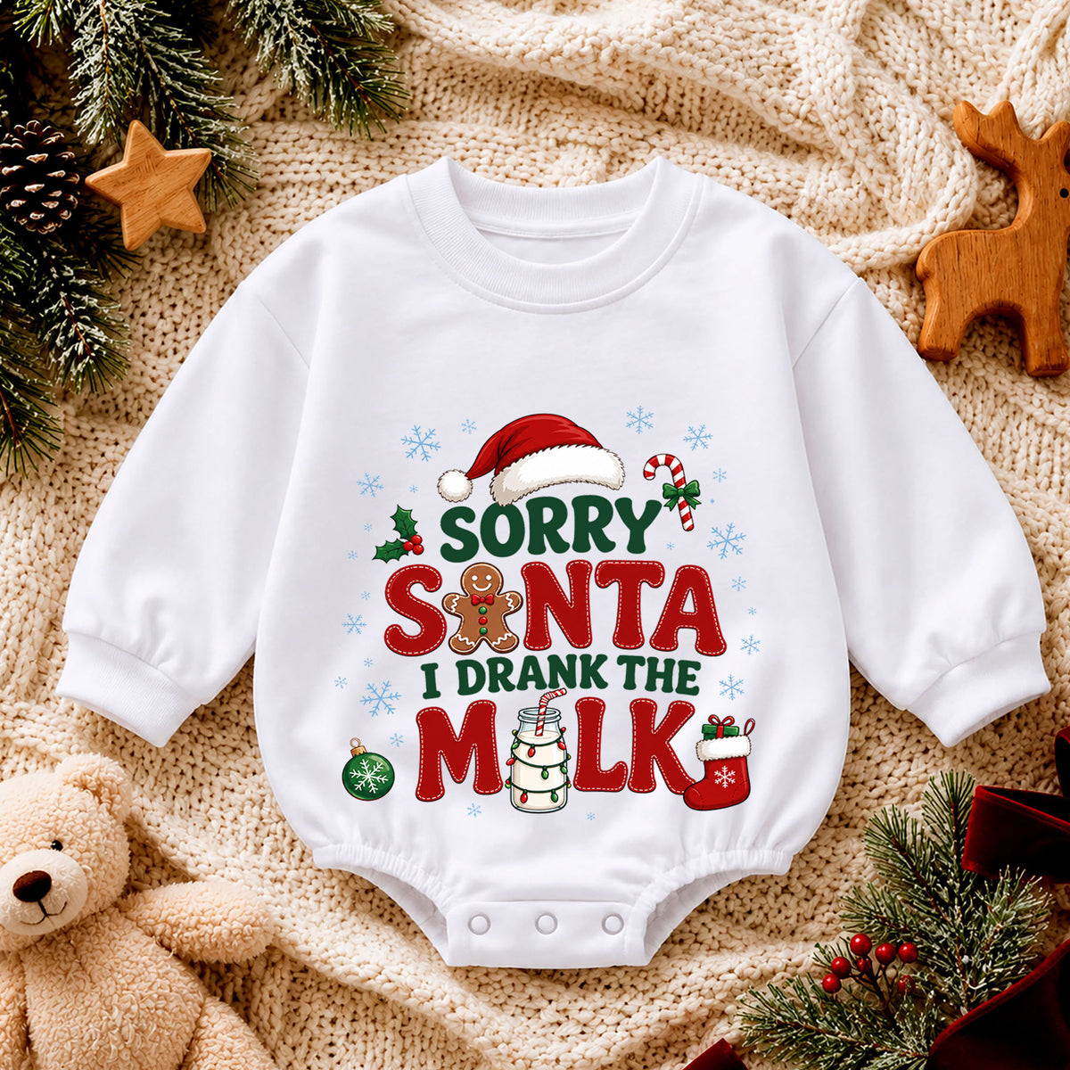 Sorry Santa I Drank the Milk Baby Romper, Funny Baby Christmas Romper, Christmas Eve Outfit, Toddler Holiday Gift — product view 4