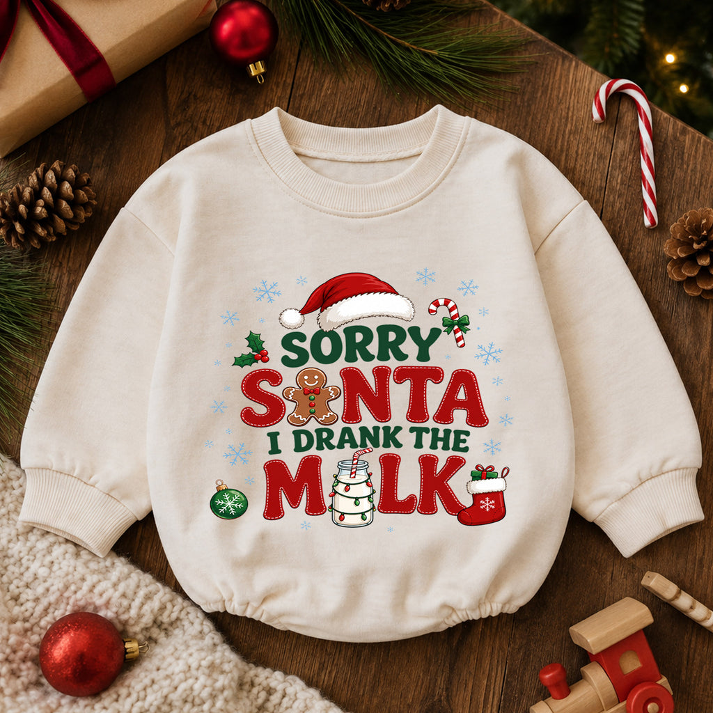 Sorry Santa I Drank the Milk Baby Romper, Funny Baby Christmas Romper, Christmas Eve Outfit, Toddler Holiday Gift — product view 6