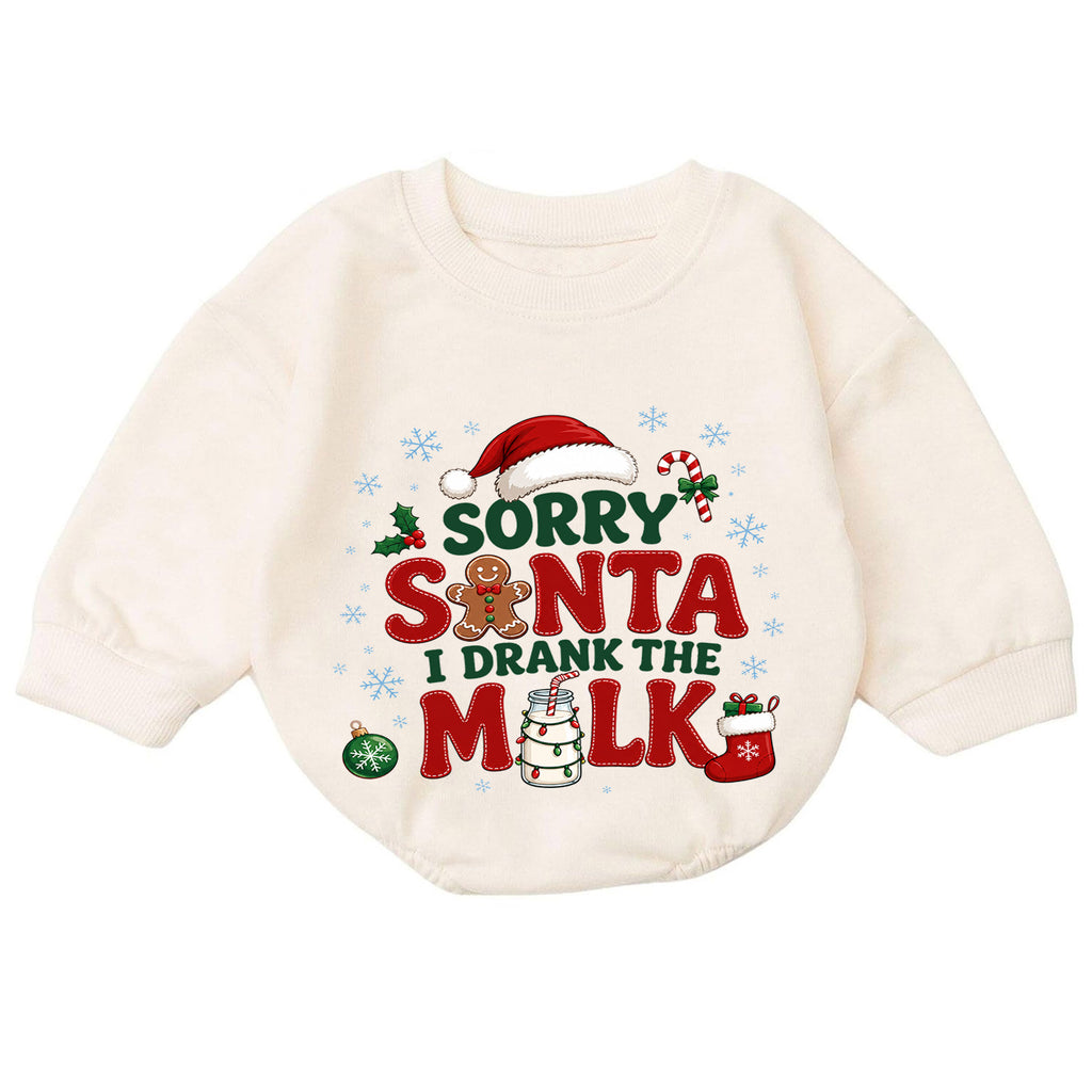 Sorry Santa I Drank the Milk Baby Romper, Funny Baby Christmas Romper, Christmas Eve Outfit, Toddler Holiday Gift — product view 7