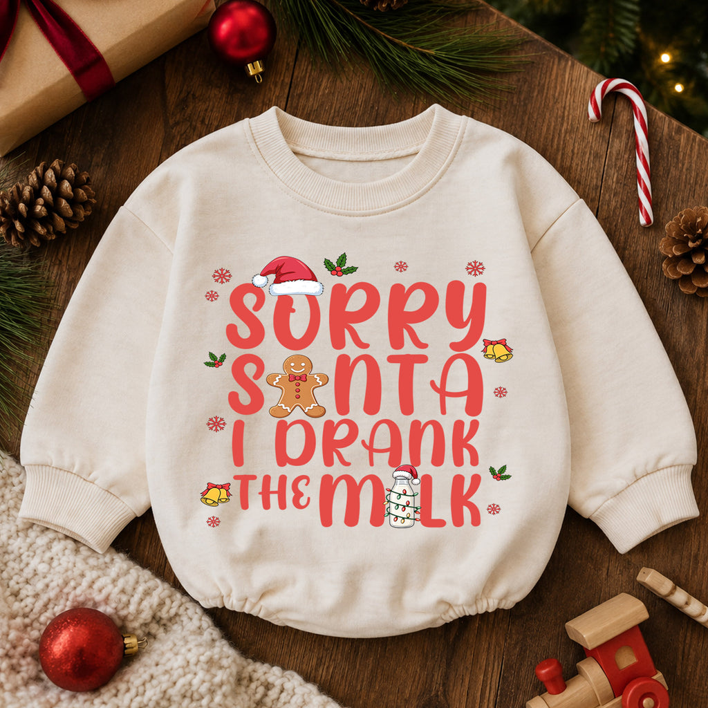 Sorry Santa I Drank the Milk Baby Romper, Funny Christmas Romper, Gingerbread Holiday Romper, Toddler Xmas Outfit Gift — product view 6