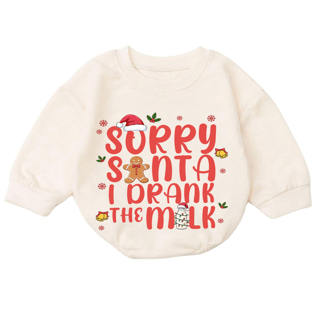 Sorry Santa I Drank the Milk Baby Romper, Funny Christmas Romper, Gingerbread Holiday Romper, Toddler Xmas Outfit Gift — product view 7