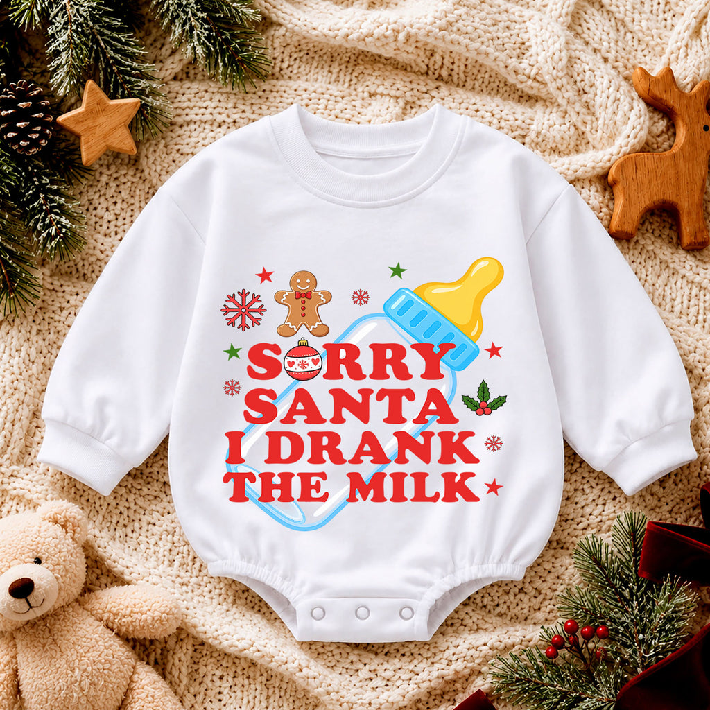 Sorry Santa I Drank the Milk Baby Romper, Baby Bottle Christmas Romper, Funny Baby Xmas Outfit, Christmas Eve Gift — product view 4