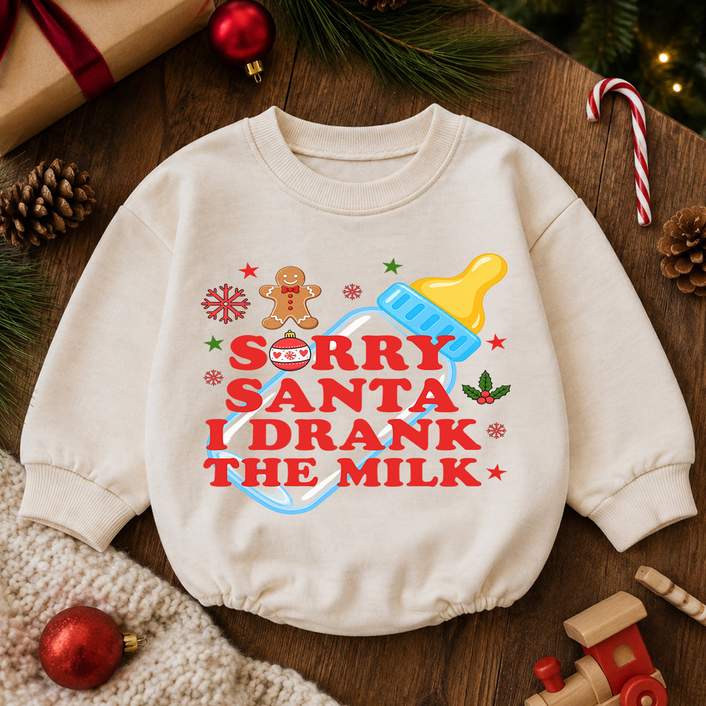 Sorry Santa I Drank the Milk Baby Romper, Baby Bottle Christmas Romper, Funny Baby Xmas Outfit, Christmas Eve Gift — product view 6