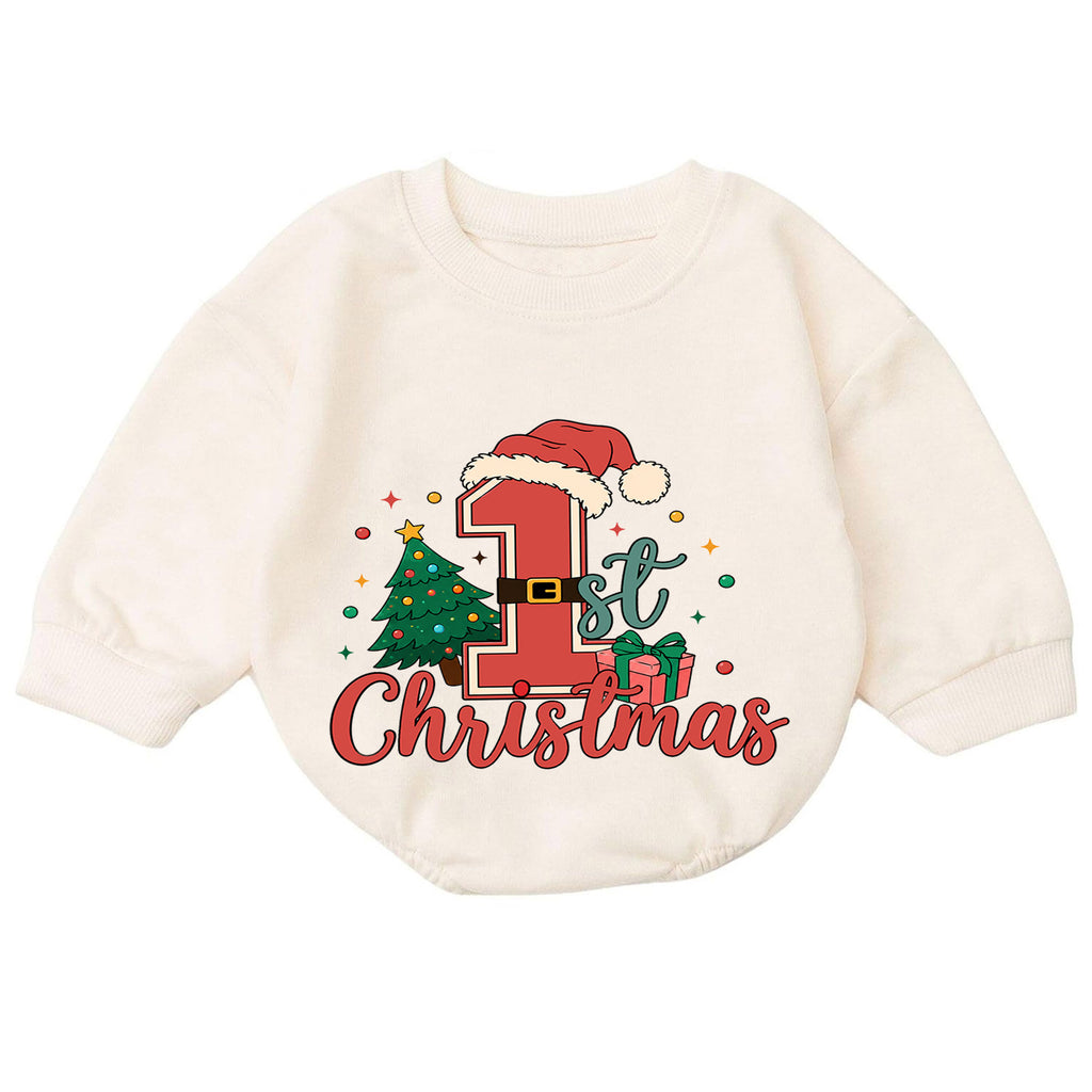 1st Christmas Santa Number One Baby Romper, Baby First Christmas Outfit, Christmas Tree Holiday Romper, Xmas Gift — product view 7