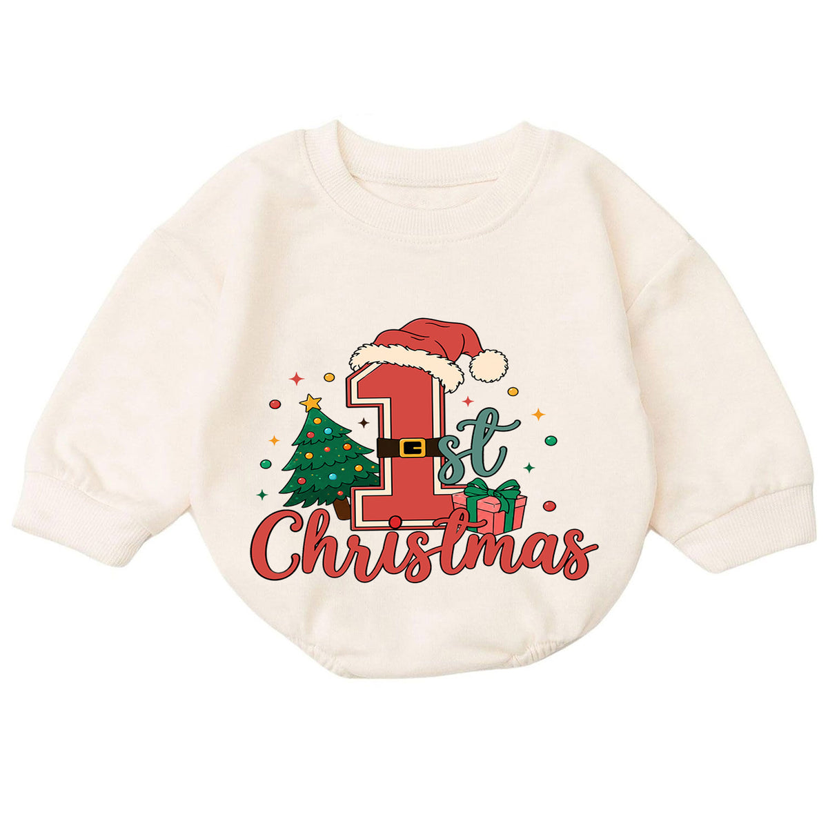 1st Christmas Santa Number One Baby Romper, Baby First Christmas Outfit, Christmas Tree Holiday Romper, Xmas Gift — product view 7