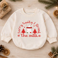 Sorry Santa I Drank the Milk Baby Romper, Baby Bottle Holiday Romper, Funny Christmas Eve Outfit, Toddler Xmas Gift — product view 1