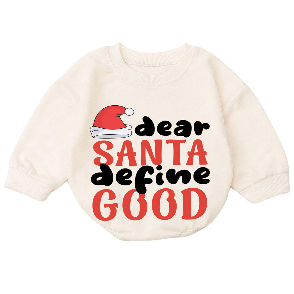 Dear Santa Define Good Baby Romper, Funny Christmas Romper, Toddler Holiday Outfit, Santa Christmas Gift for Baby — product view 7