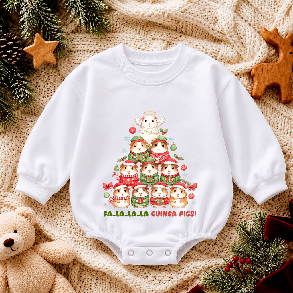 Fa La La Guinea Pigs Baby Romper, Cute Guinea Pig Christmas Romper, Pet Lover Holiday Outfit, Baby Xmas Gift — product view 4