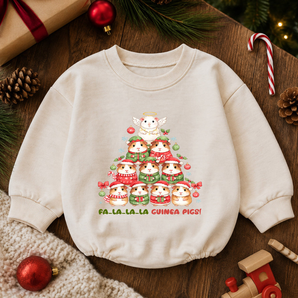 Fa La La Guinea Pigs Baby Romper, Cute Guinea Pig Christmas Romper, Pet Lover Holiday Outfit, Baby Xmas Gift — product view 6