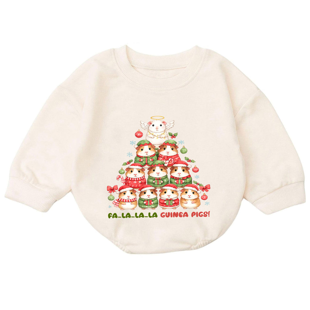 Fa La La Guinea Pigs Baby Romper, Cute Guinea Pig Christmas Romper, Pet Lover Holiday Outfit, Baby Xmas Gift — product view 7
