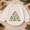Dinosaur Christmas Tree Baby Romper, Cute Dino Holiday Romper, Toddler Christmas Outfit, Dinosaur Xmas Gift for Baby — product view 1