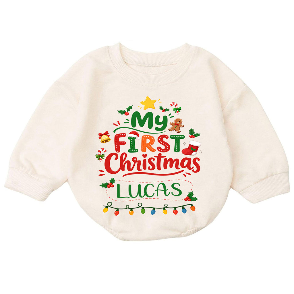 Custom Name Christmas Baby Romper, Personalized Festive Letter Design, 1st Christmas Outfit, My First Birthday Gift for Baby — product view 7
