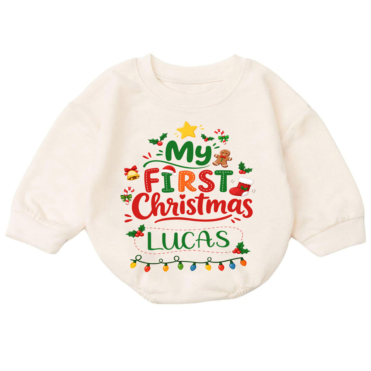 Custom Name Christmas Baby Romper, Personalized Festive Letter Design, 1st Christmas Outfit, My First Birthday Gift for Baby — product view 7