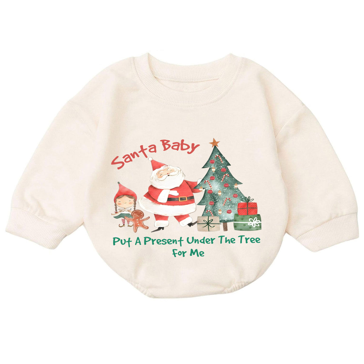 Santa Baby Put a Present Under the Tree Romper, Baby 1st Christmas Outfit, 1st Birthday Holiday Romper, Cute Christmas Keepsake Gift — product view 7