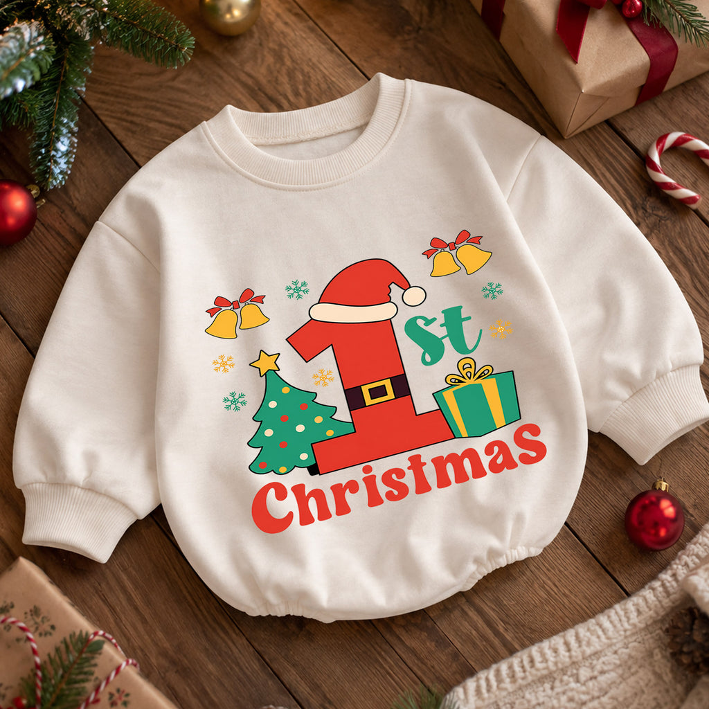 My 1st Christmas Baby Romper, Santa Number One First Christmas Outfit, Baby Holiday Romper, Christmas Keepsake Gift — product view 5