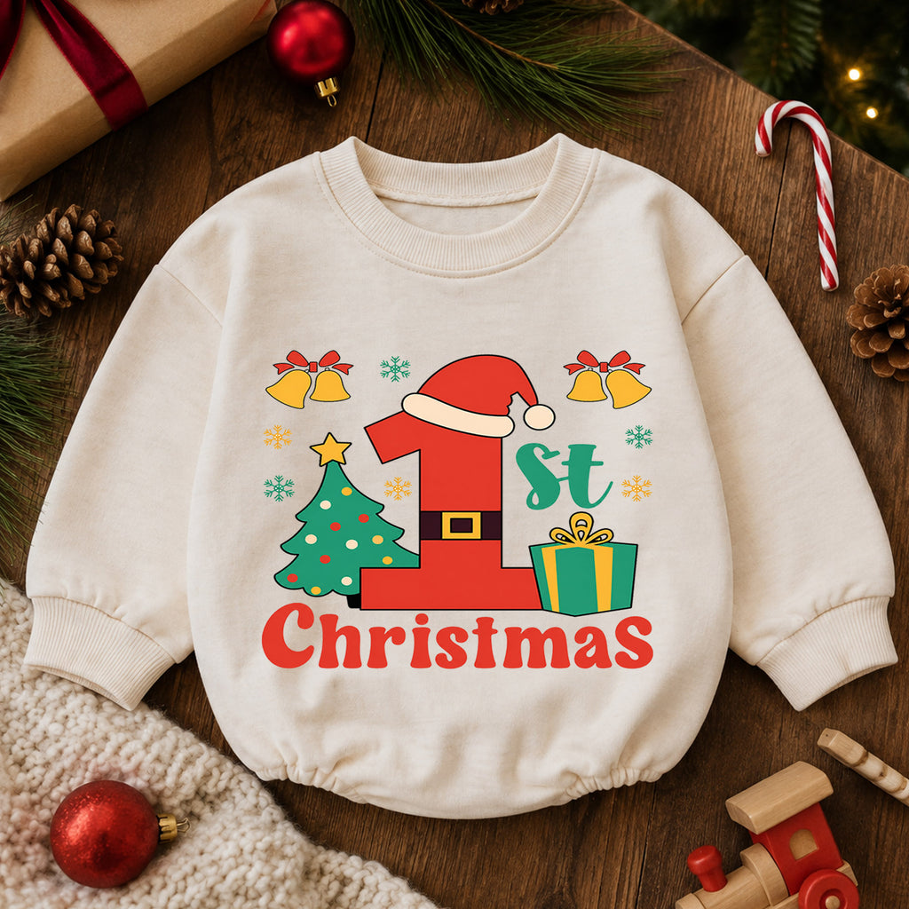 My 1st Christmas Baby Romper, Santa Number One First Christmas Outfit, Baby Holiday Romper, Christmas Keepsake Gift — product view 6