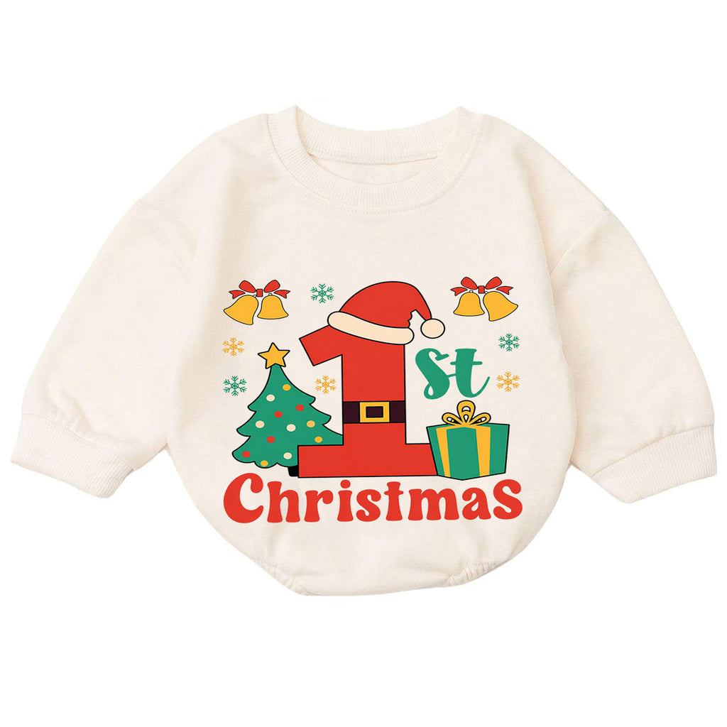 My 1st Christmas Baby Romper, Santa Number One First Christmas Outfit, Baby Holiday Romper, Christmas Keepsake Gift — product view 7