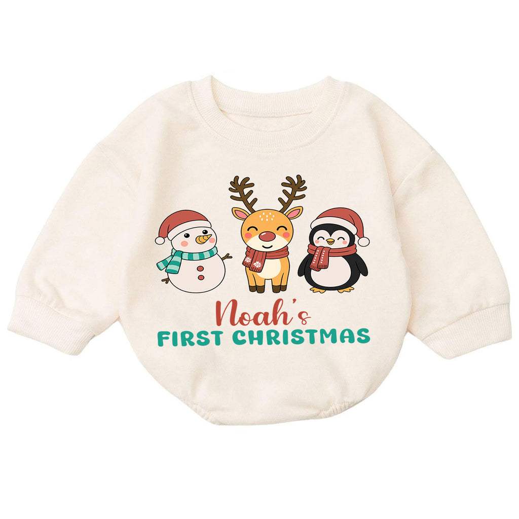 My 1st Christmas Personalized Baby Romper, Custom Name Snowman Reindeer Penguin Outfit, First Birthday Holiday Keepsake Gift — product view 7