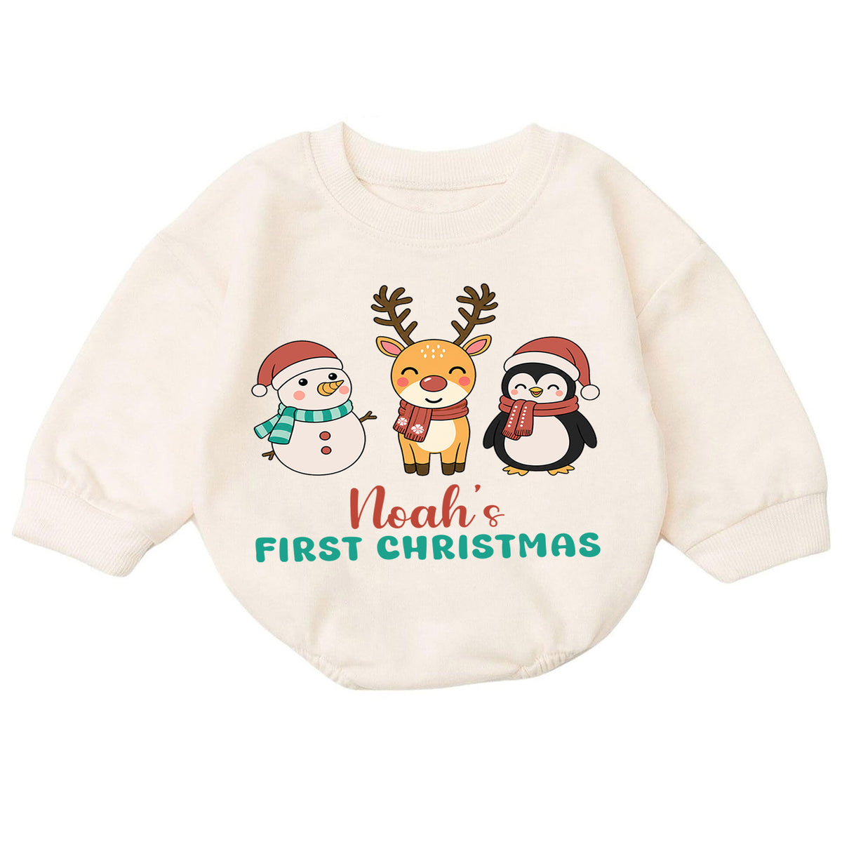 My 1st Christmas Personalized Baby Romper, Custom Name Snowman Reindeer Penguin Outfit, First Birthday Holiday Keepsake Gift — product view 7