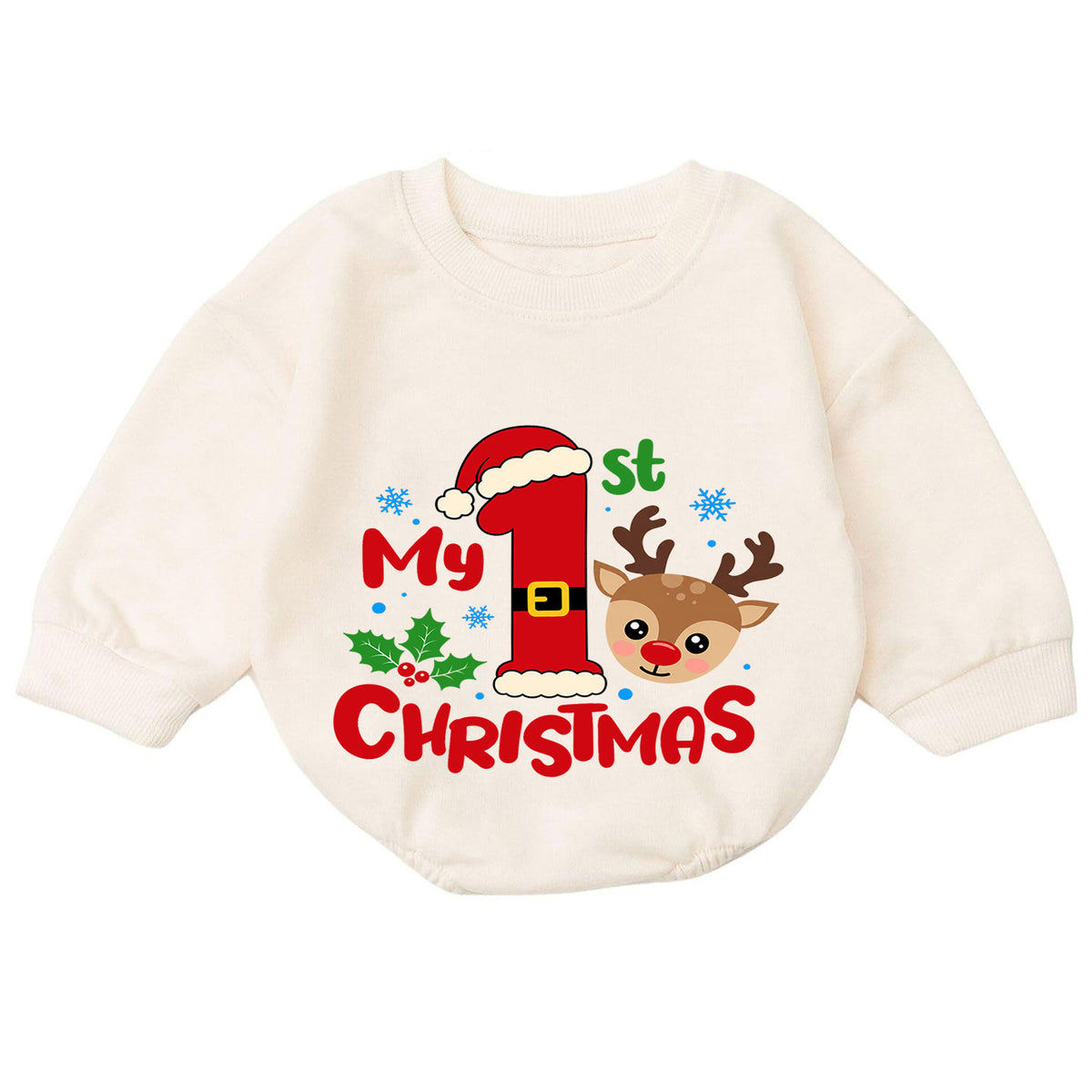 My 1st Christmas Reindeer Baby Romper, Santa Number One Holiday Romper, Baby First Christmas Outfit, Xmas Keepsake Gift — product view 7
