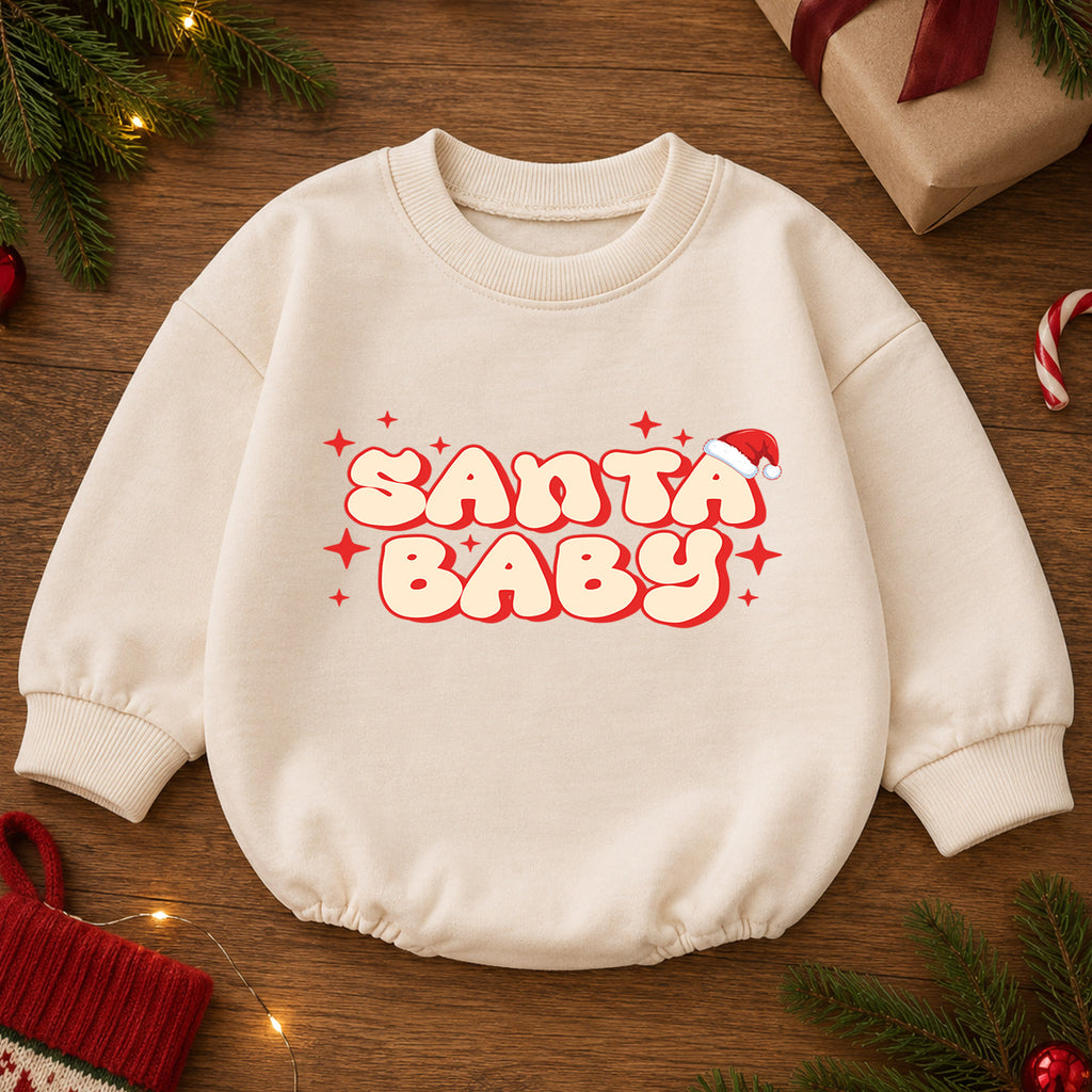 Santa Baby Christmas Romper, Retro Santa Baby Romper, Toddler Christmas Outfit, Cute Baby Holiday Romper, Xmas Gift for Baby — product view 2