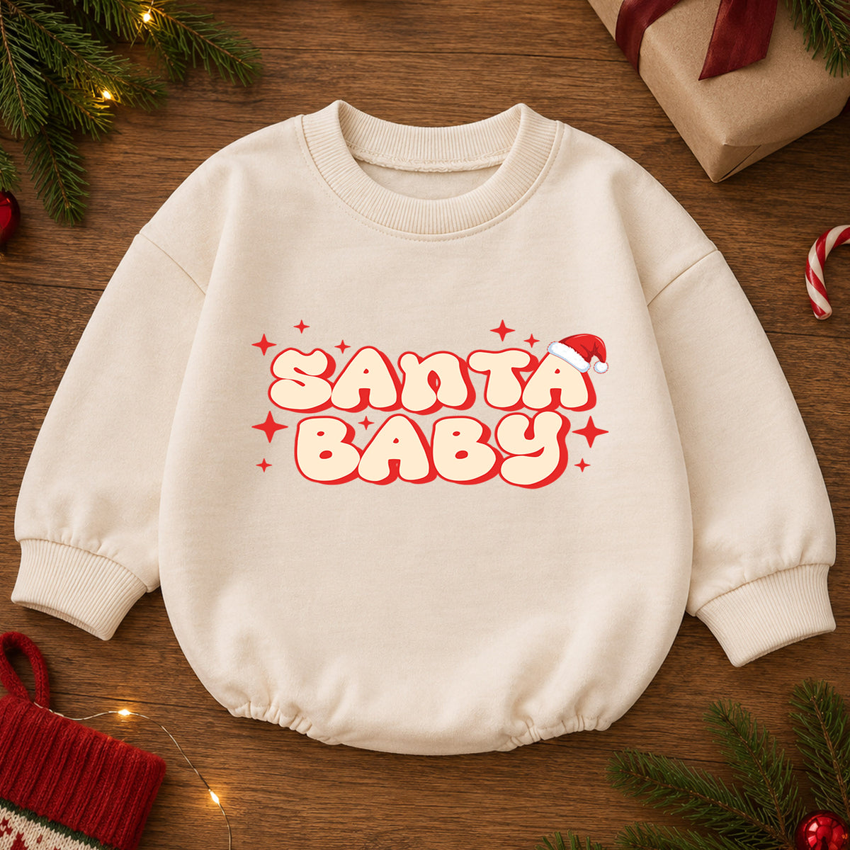 Santa Baby Christmas Romper, Retro Santa Baby Romper, Toddler Christmas Outfit, Cute Baby Holiday Romper, Xmas Gift for Baby — product view 2
