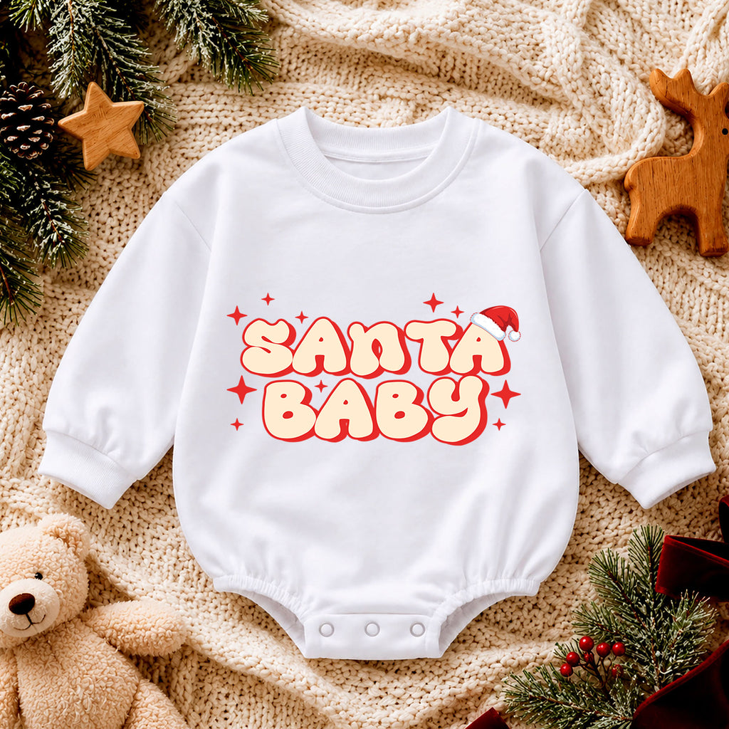 Santa Baby Christmas Romper, Retro Santa Baby Romper, Toddler Christmas Outfit, Cute Baby Holiday Romper, Xmas Gift for Baby — product view 4