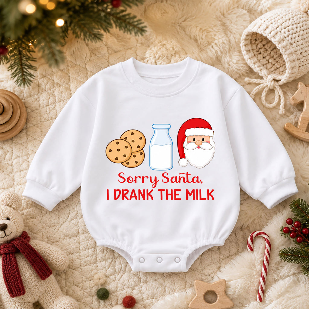 Sorry Santa I Drank the Milk Baby Romper, Cookies and Milk Christmas Romper, Funny Baby Xmas Outfit, Christmas Eve Gift — product view 3