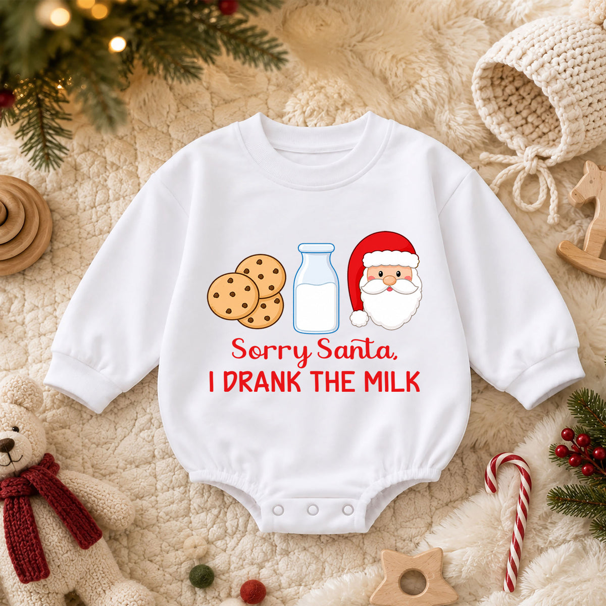 Sorry Santa I Drank the Milk Baby Romper, Cookies and Milk Christmas Romper, Funny Baby Xmas Outfit, Christmas Eve Gift — product view 3