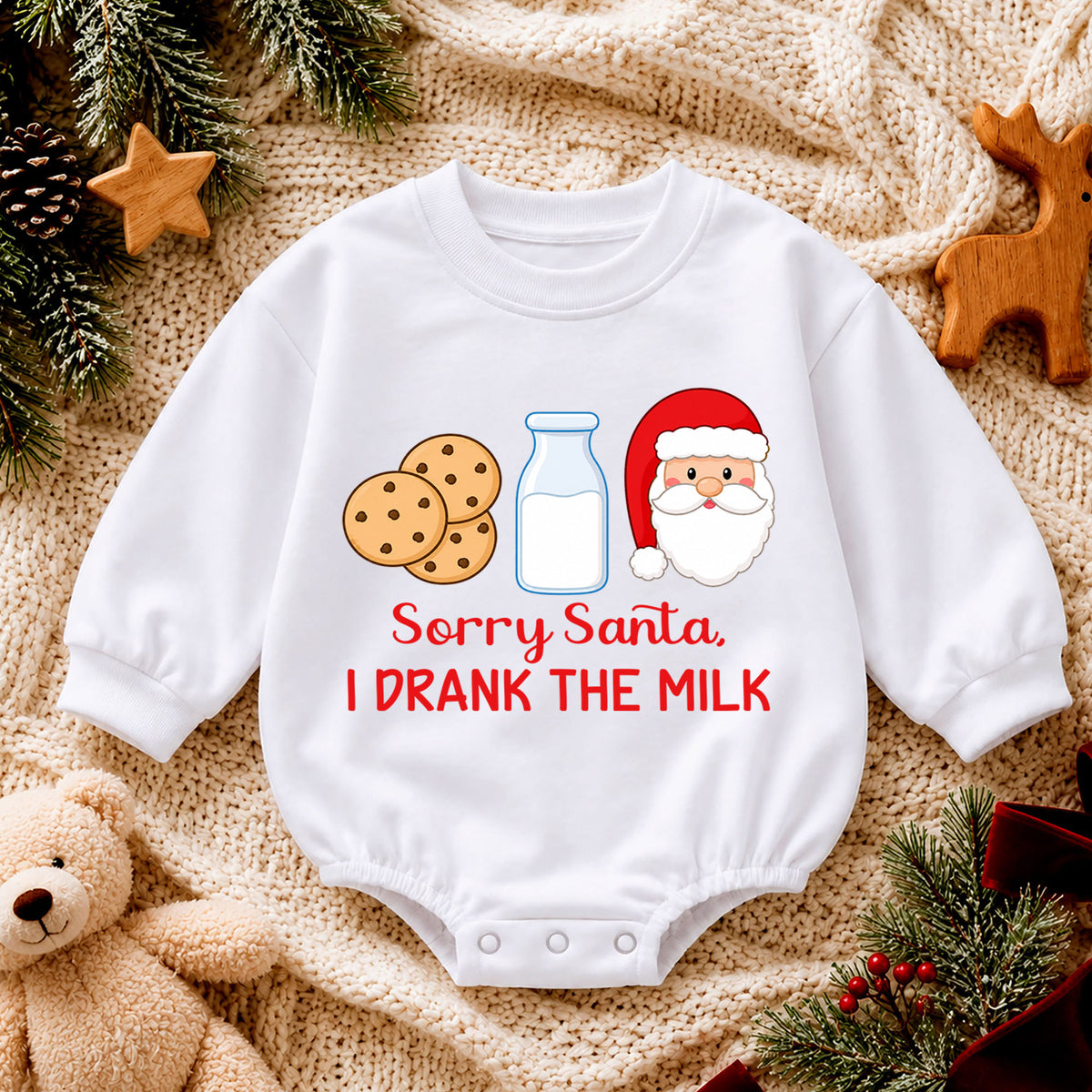 Sorry Santa I Drank the Milk Baby Romper, Cookies and Milk Christmas Romper, Funny Baby Xmas Outfit, Christmas Eve Gift — product view 4