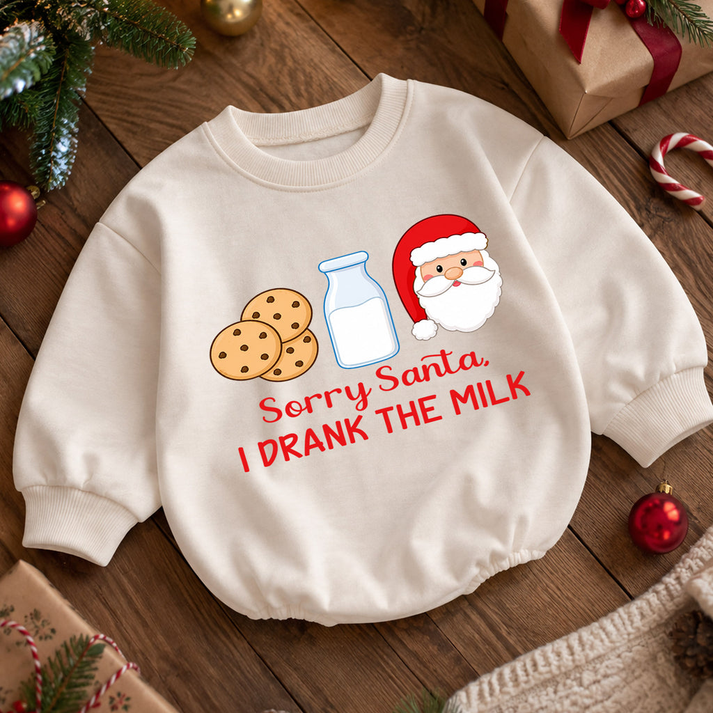 Sorry Santa I Drank the Milk Baby Romper, Cookies and Milk Christmas Romper, Funny Baby Xmas Outfit, Christmas Eve Gift — product view 5