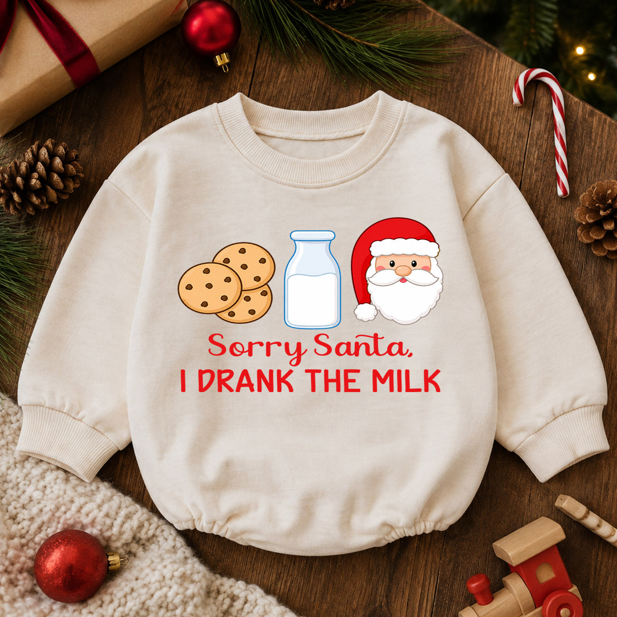 Sorry Santa I Drank the Milk Baby Romper, Cookies and Milk Christmas Romper, Funny Baby Xmas Outfit, Christmas Eve Gift — product view 6