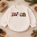 Personalized Snowman Christmas Baby Romper, Custom Name Scarf Design, 1st Christmas Outfit, 1st Birthday Keepsake Gift — product view 1