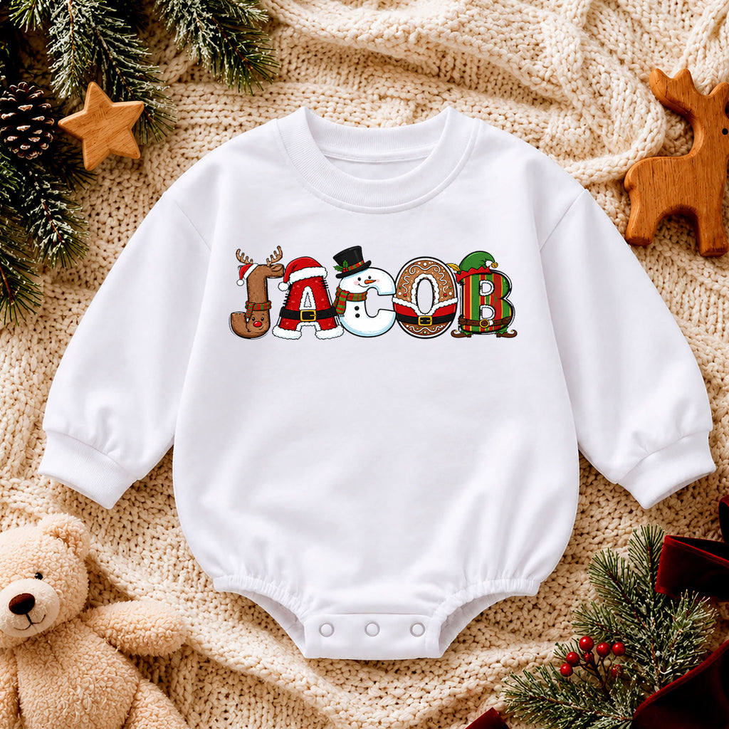 Personalized Snowman Christmas Baby Romper, Custom Name Scarf Design, 1st Christmas Outfit, 1st Birthday Keepsake Gift — product view 4