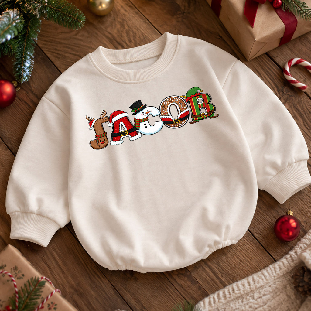 Personalized Snowman Christmas Baby Romper, Custom Name Scarf Design, 1st Christmas Outfit, 1st Birthday Keepsake Gift — product view 5