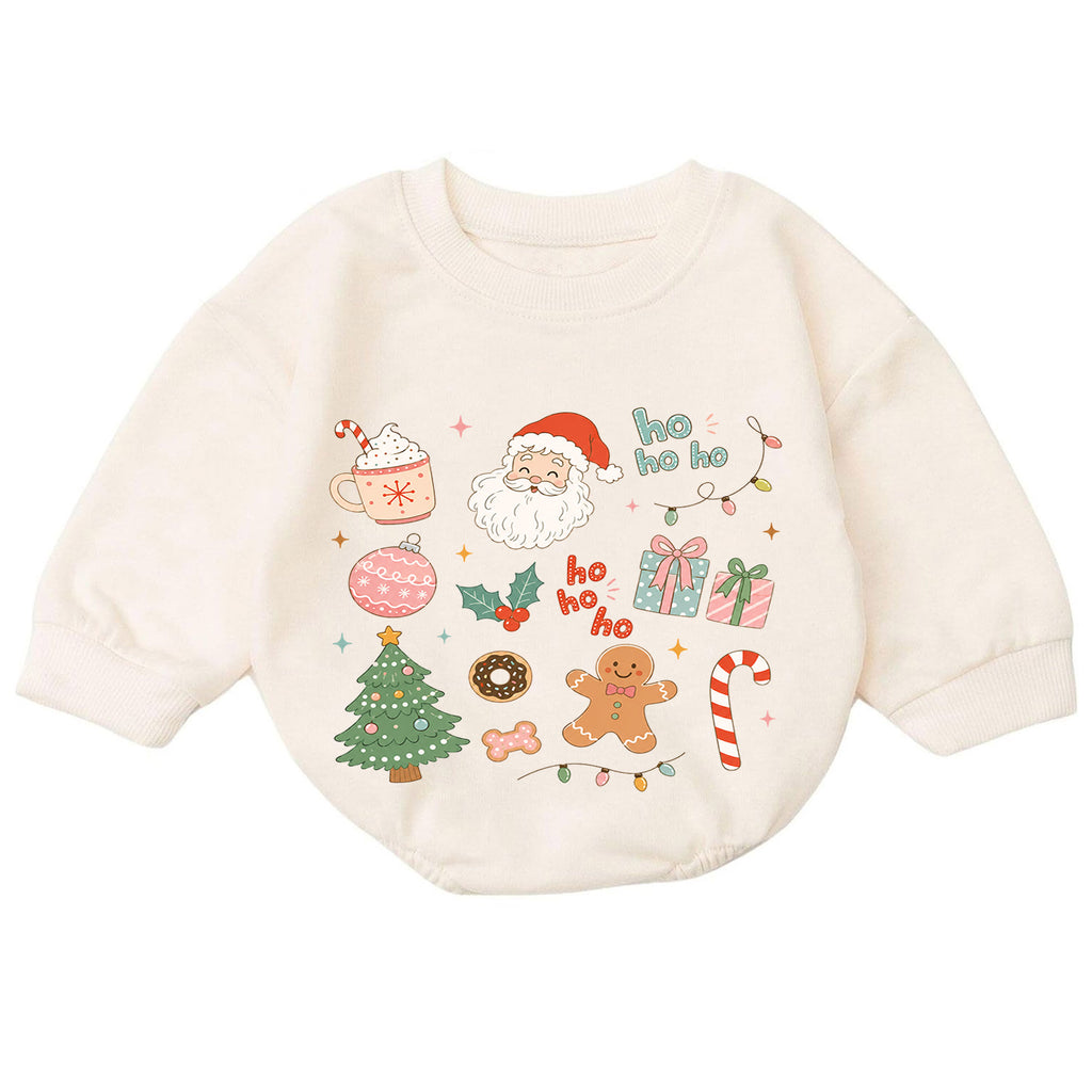 Ho Ho Ho Christmas Icons Baby Romper, Cute Santa Gingerbread Holiday Romper, Toddler Christmas Outfit, Xmas Gift — product view 7
