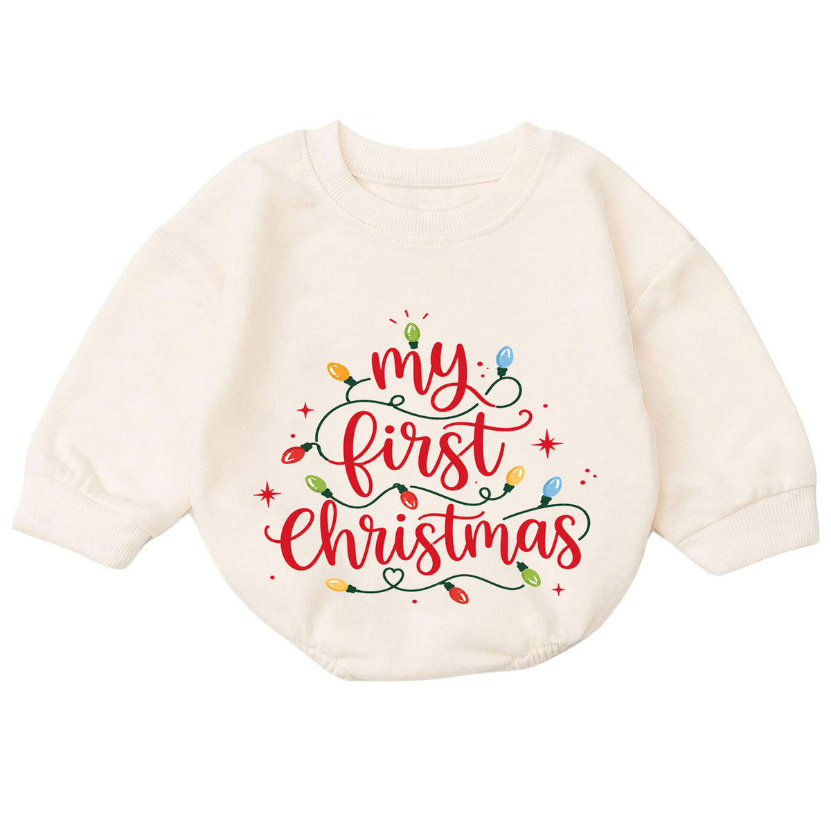 My First Christmas Baby Romper, Christmas Lights Script Romper, Baby First Xmas Outfit, Holiday Milestone Keepsake Gift — product view 7