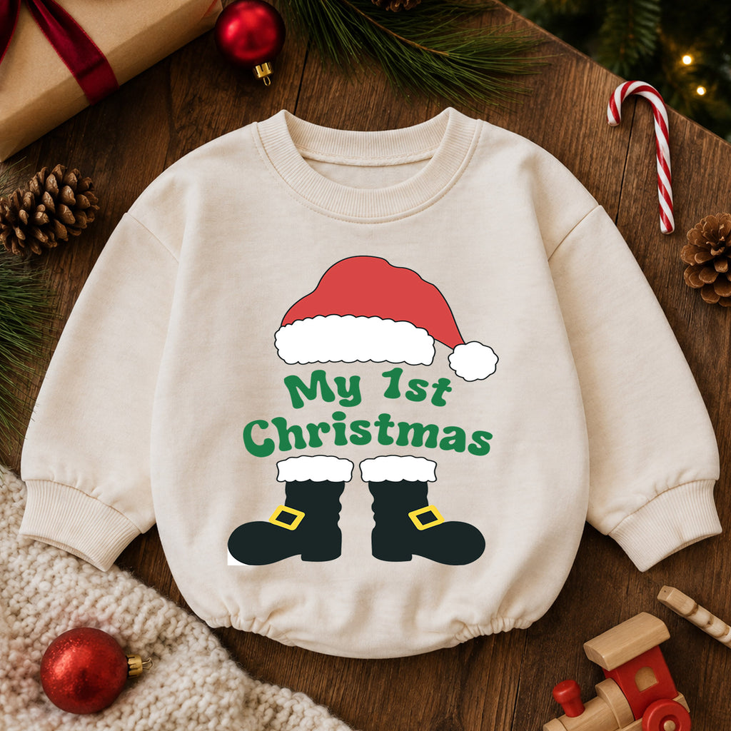 My 1st Christmas Santa Boots Romper, Baby First Christmas Outfit, Cute Holiday Romper for 1st Birthday, Xmas Photo Keepsake Gift — product view 6