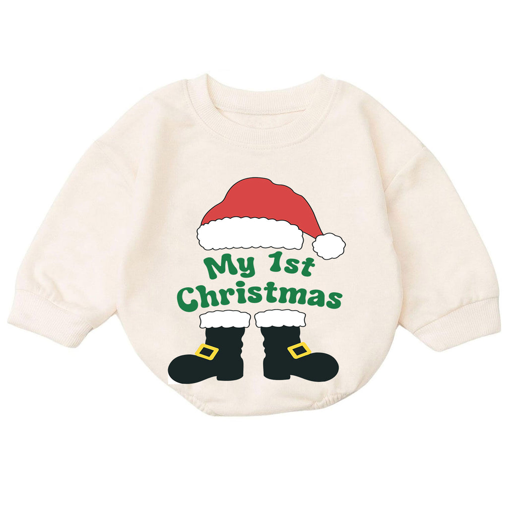 My 1st Christmas Santa Boots Romper, Baby First Christmas Outfit, Cute Holiday Romper for 1st Birthday, Xmas Photo Keepsake Gift — product view 7