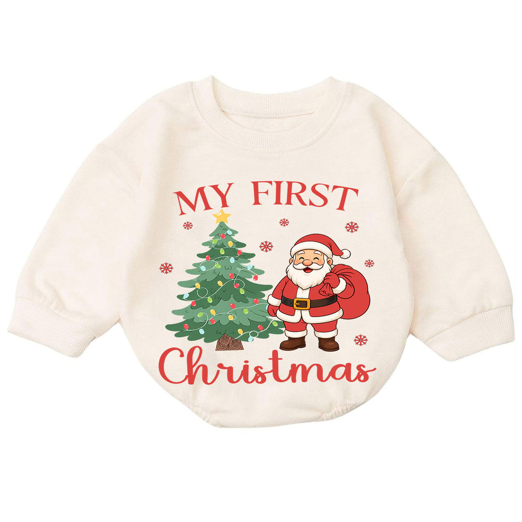 My First Christmas Santa Baby Romper, Santa and Christmas Tree Romper, Baby First Xmas Outfit, Holiday Keepsake Gift — product view 7