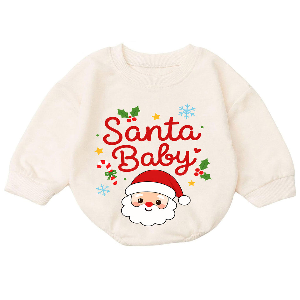 Santa Baby Christmas Romper, Cute Santa Face Holiday Romper, Toddler Christmas Outfit, Baby Xmas Romper, Holiday Gift for Baby — product view 7