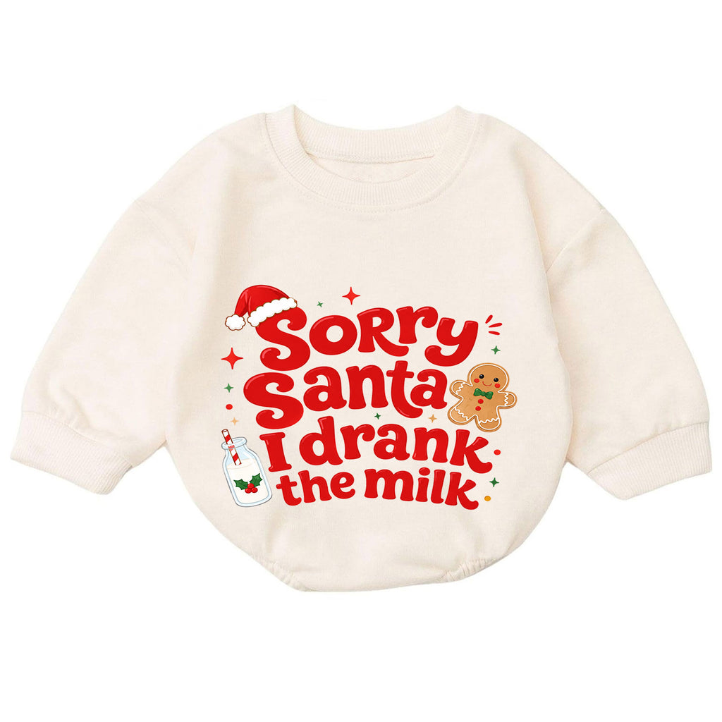 Sorry Santa I Drank the Milk Baby Romper, Funny Christmas Romper, Gingerbread Holiday Outfit, Christmas Eve Baby Gift — product view 7