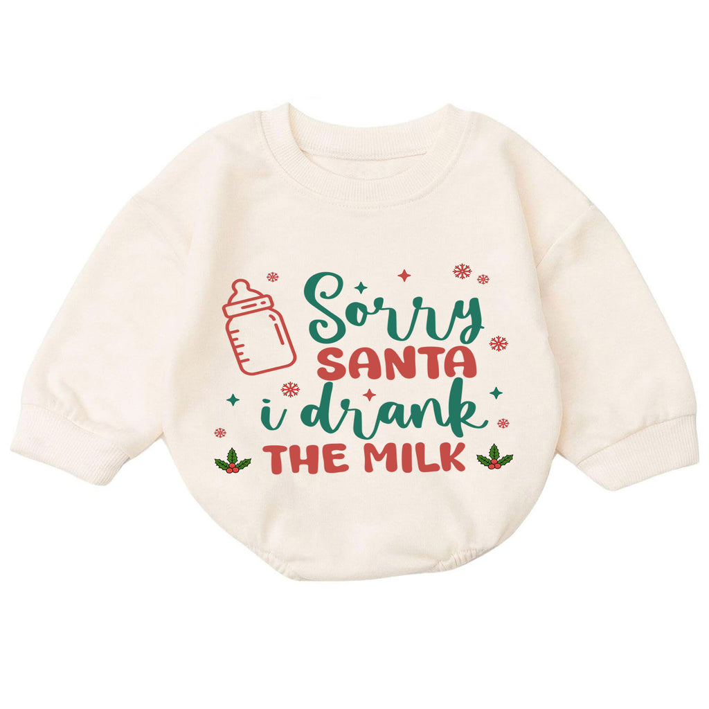 Sorry Santa I Drank the Milk Baby Romper, Minimal 1st Christmas Outfit, Holiday Romper for 1st Birthday, Funny Xmas Keepsake Gift — product view 7