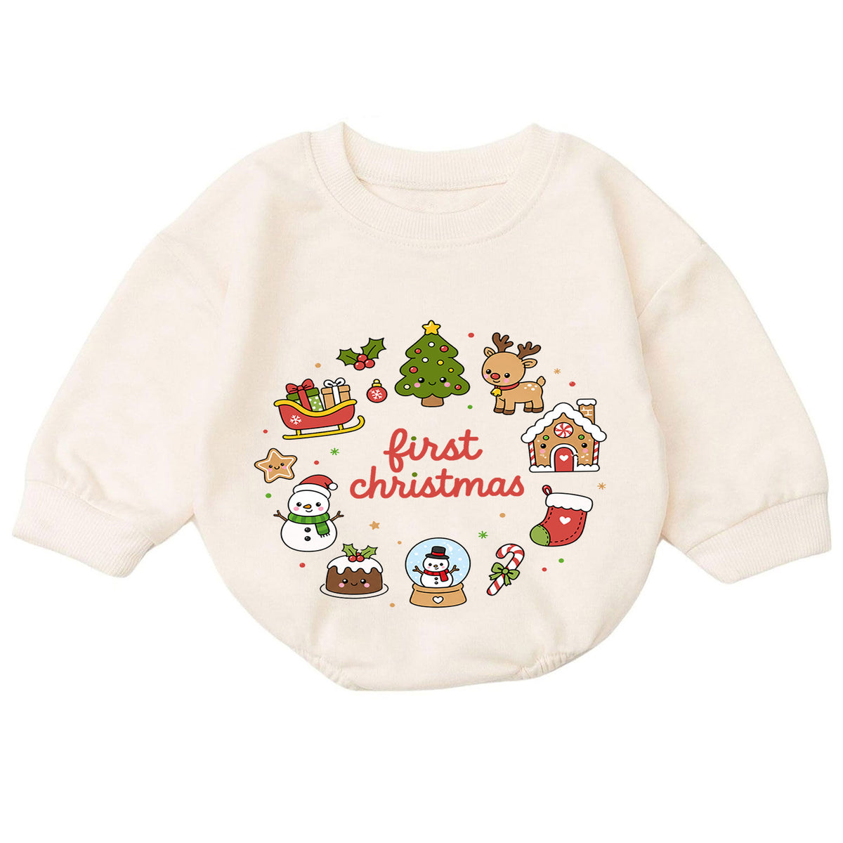 First Christmas Baby Romper, Cute Christmas Icons Holiday Romper, Baby First Xmas Outfit, Toddler Christmas Keepsake Gift — product view 7