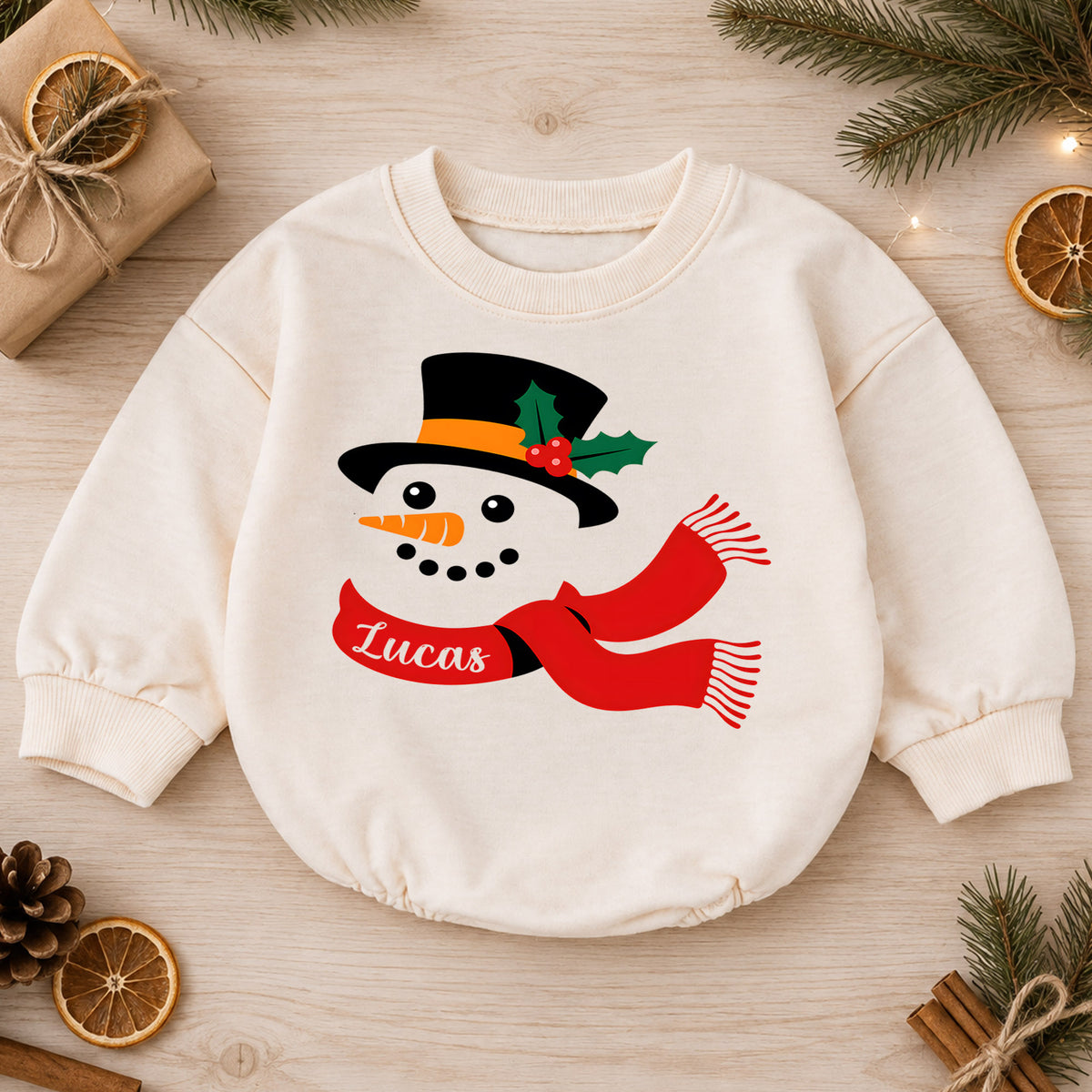 Custom Name Christmas Romper for Baby, Personalized Plaid Holiday Letters, My First Birthday Outfit, 1st Christmas Gift — product view 1